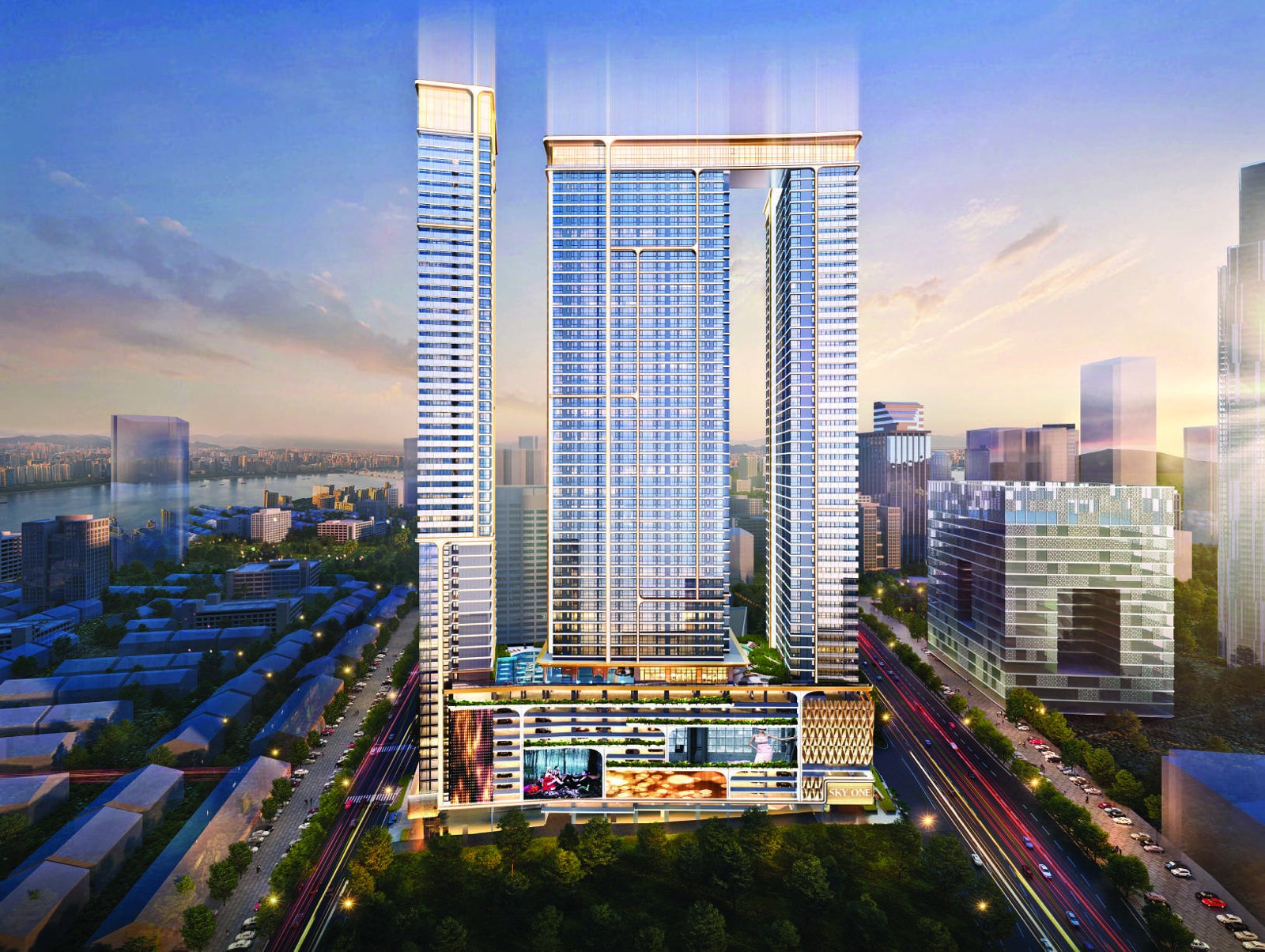 Rendering of the CTC SKYONE serviced apartment towers at Bukit Chagar, Johor Bahru