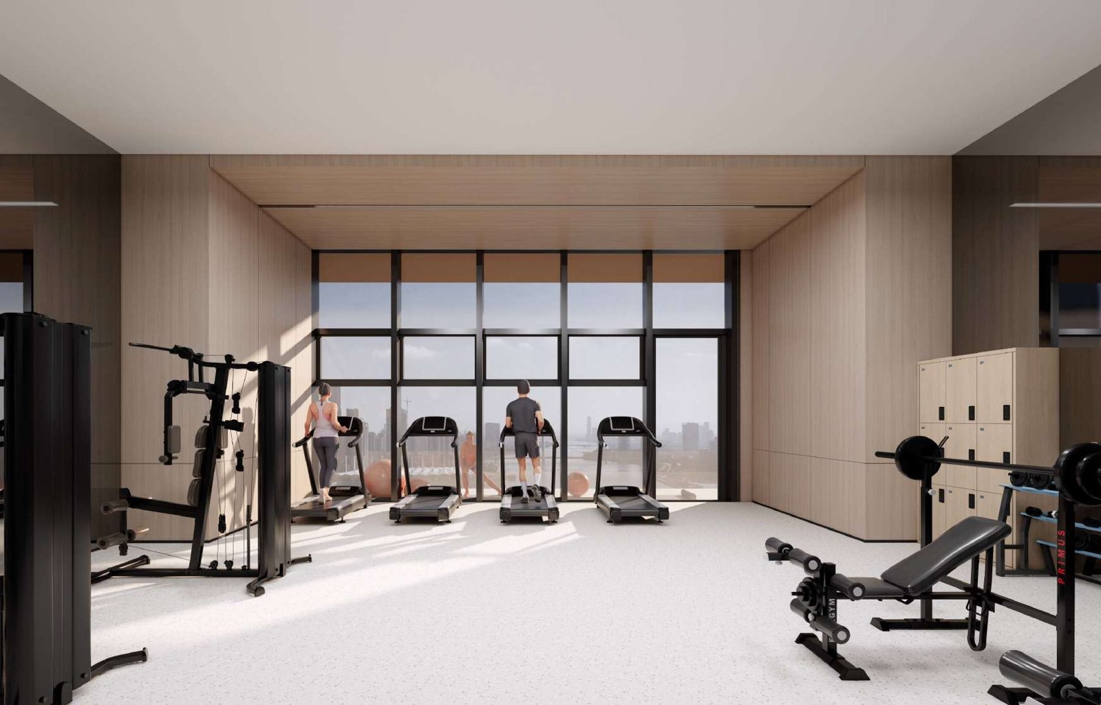 Fitness equipment and workout space in the CTC SKYONE gym rendering