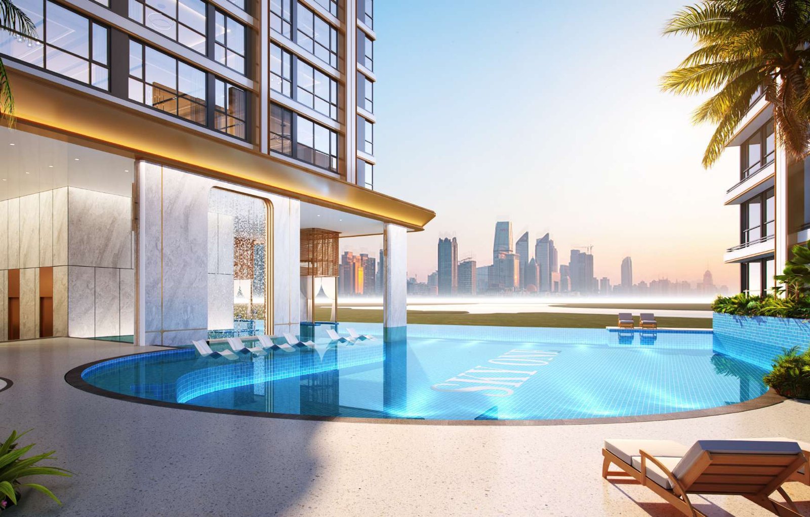 CTC SKYONE swimming pool and surrounding recreation area, shown in the project rendering